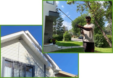 Mop Monkey technician cleaning homes using pressure washer and water fed pole
