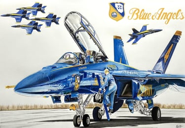 Dessin des avions Blue Angels, patrouille acrobatique américaine