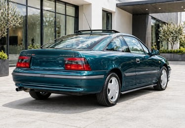 carro esportivo clássico visto de traseira em ambiente moderno com design aerodinâmico elegante