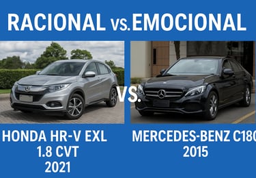 Comparativo entre Honda HR-V EXL 1.8 CVT 2021 e Mercedes-Benz C180 2015, representando uma compra ra