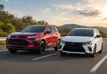 Chevrolet Sonic 2026 e Onix lado a lado em movimento na rodovia