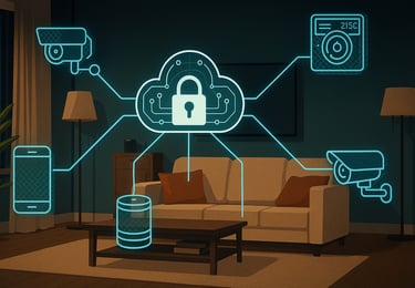 uma sala de estar com um sofá e um laptop