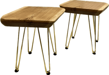 Matching hickory side tables made by Austen at Eternally Furnished..