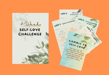 Photo of worksheets illustrating a 4-week self care challenge
