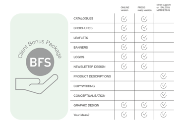 Baltic Furniture Source client bonus package table.