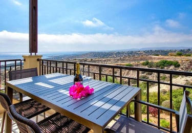 Sunset sea view from the terrace at Theseus Retreat holiday rental in Cyprus
