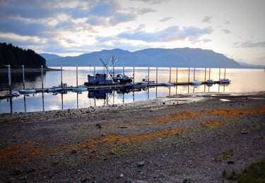 The Sun is setting on Icy Strait Point, Alaska