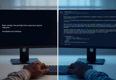 Split screen comparison showing basic prompt versus Prompt Genie optimized prompt results