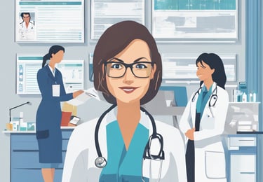 a doctor's office with a doctor and a nurse