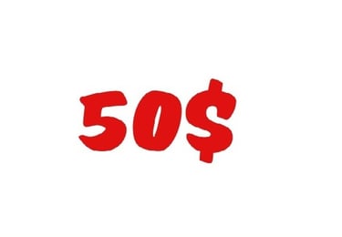 a red and white sign with the words 50 % off sale