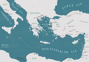 An illustrated map of the mediterranean