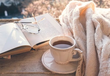 Cozy calming morning tea setup for stress relief and cortisol support