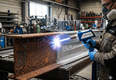 ozsdás és tisztított fém alkatrész összehasonlítása lézeres kezelés után