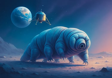 Tardígrado na lua, planeta terra de fundo