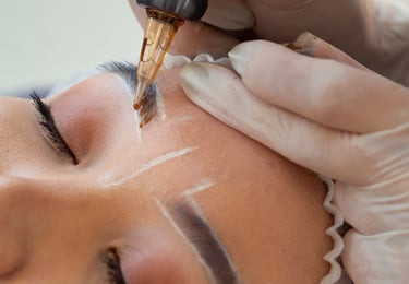 a woman getting a tattoo her eyebrows microblading permanent makeup 