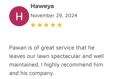 customer review of lawn care and landscaping expert services in toronto