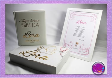 Personalizirana kutija za krštenje s Biblijom i krunicom