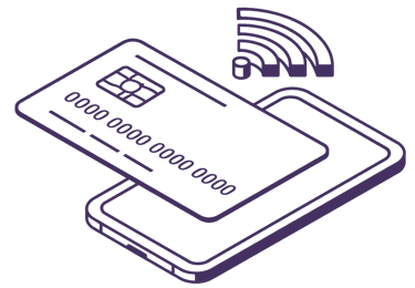 Arte isométrica de um cartão de crédito e smartphone ilustrando tecnologia de pagamento.