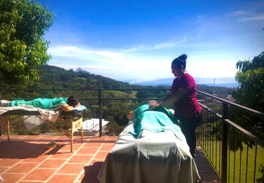 a woman is getting ready to be a massager