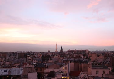 Soft pastel colors of the Parisian skyline.