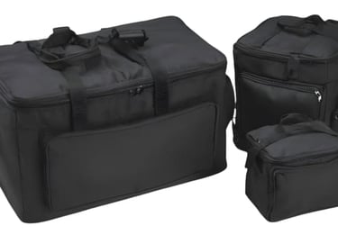 a set of three black delivery bags in various size