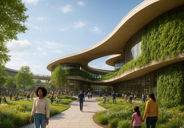 Elevated green spaces on buildings that serve as community hubs and enhance biodiversity