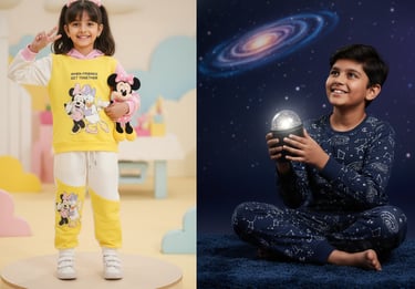 a boy and girl in pajamass and pajamass