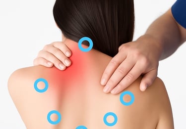 Illustration of myofascial trigger points locations on human body.