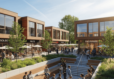 These spaces can include sport fields, fitness stations, and art installations.