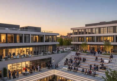 These multi-level spaces can be transformed into stages with artistic lighting after sunset.