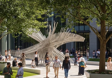 Elevated “Flight Path” Sky Bridges: Publicly accessible bridges between buildings that symbolize fli