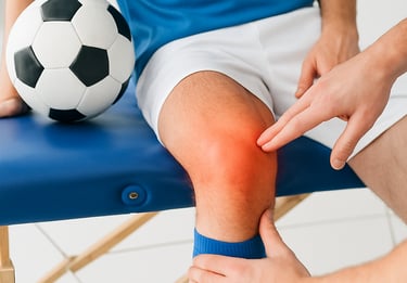 Swollen and stiff knee - common symptoms of knee pain.