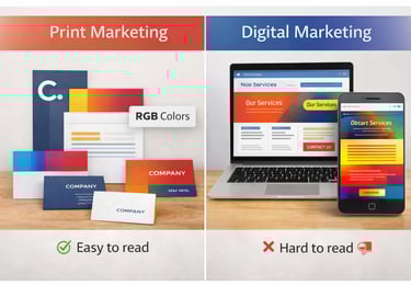 Example of over contrasting colors that look good in print but hard to read on screens