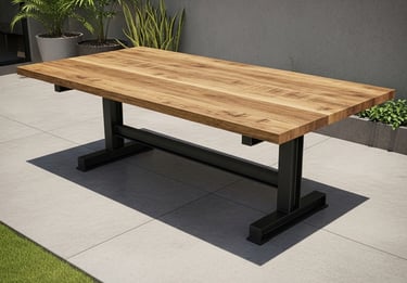 mesa industrial metalon preto com tampo de madeira