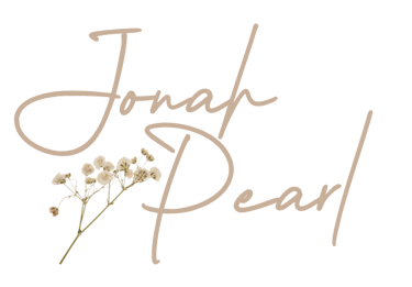 Jonah Pearl text/name in cursive with dried flower