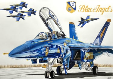 Dessin des avions Blue Angels, patrouille acrobatique américaine