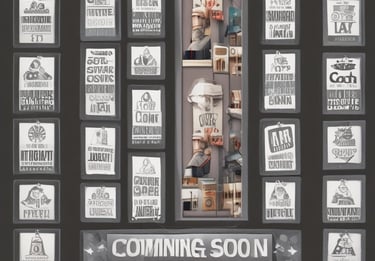 a black and white photo of a sign that says coming soon