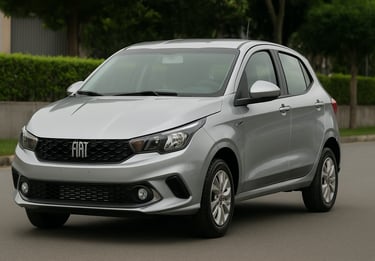Fiat Argo prata estacionado em rua residencial, visto de frente em ângulo três quartos, sem frases