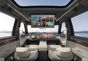 interior do SUV Volkswagen ID ERA 9X com tela no teto, painel digital e design premium