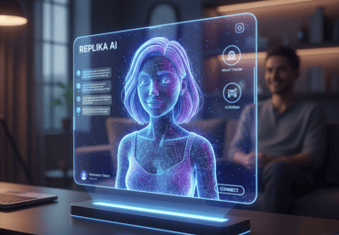  uma tela de laptop com uma interface futurista de uma mulher