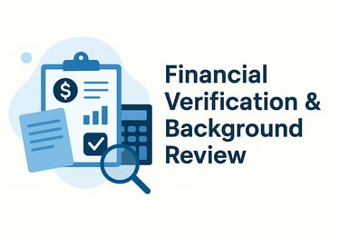 Illustration showing financial documents, calculator, and magnifying glass representing financial