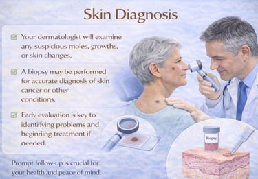 Dermatologist examining patient’s skin with a dermatoscope during skin cancer diagnosis appointment