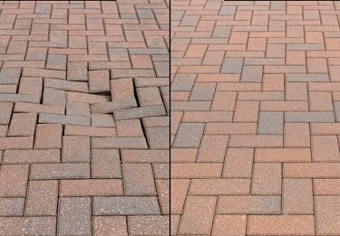 Before and After of brick paver repair in Sarasota Florida