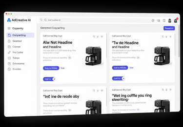 AdCreative AI screen showing AI-generated ad copy.