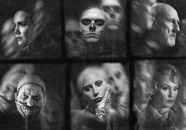 black and white image of American Horror Story Seasons 