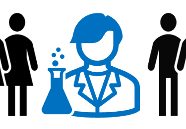 Scientist surrounded by people