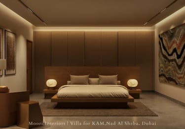 Desert modernism bedroom with natural materials, neutral colors, and minimalist design