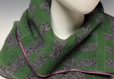 hand felted green scarf with pink trim