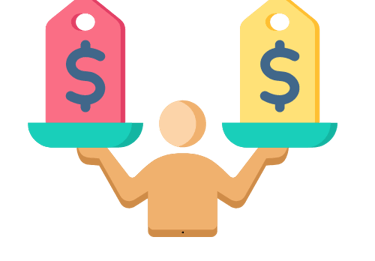 a man holding two trays with money signs