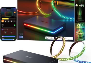 Govee AI Sync Box 2 with RGBIC TV backlight strip, 8K HDMI sync box, and smartphone app control.